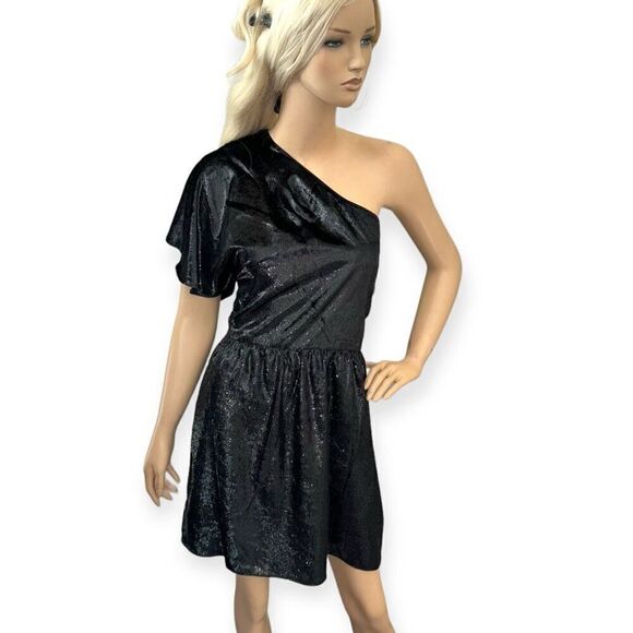 7 FOR ALL MANKIND OneShoulder Metallic Mini Dress In Black Size XL NEW - Picture 16 of 16
